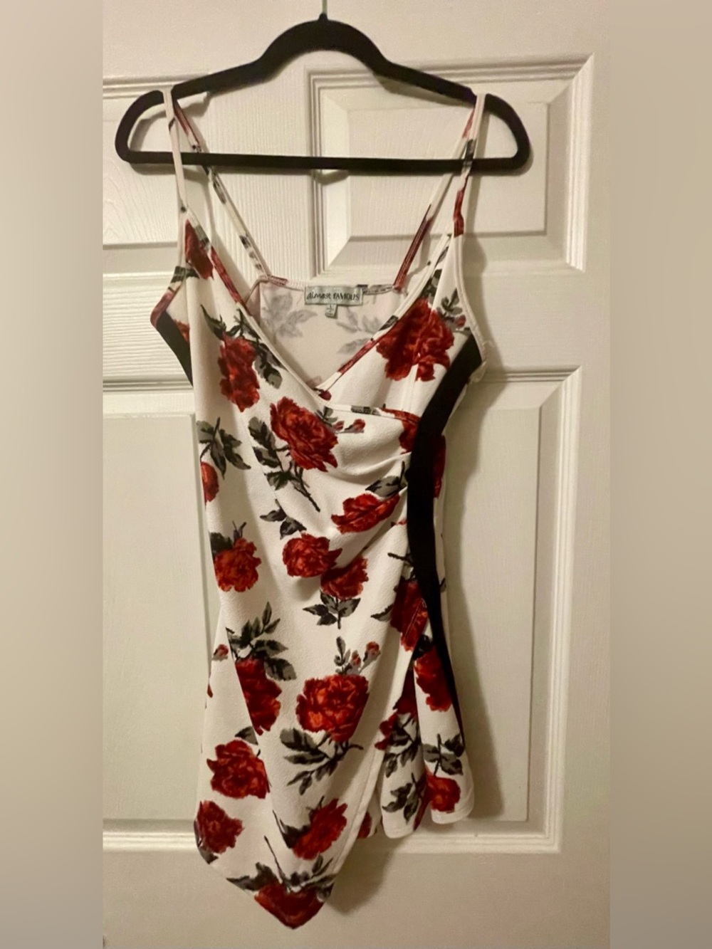 White Floral Slip romper with Red Rose Print